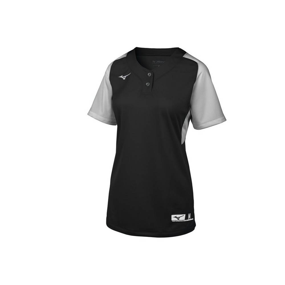 Maglia Mizuno Softball Aerolite 2-Button Donna - Nere/Grigie - 42781-QXND